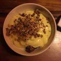 Apple crumble with coconut custard  at Ethos in Bangkok