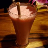 Strawberry coconut shake. Great. Unsweetened. at Ethos in Bangkok