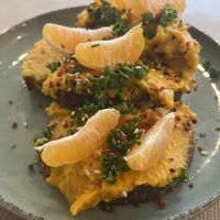 Starter : toast with houmous  at La Clairiere in Lille