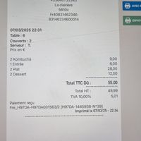 Bill for reference at La Clairiere in Lille