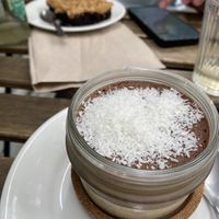 Chocolate mousse with peanut butter (Choc brownie in the background)   at La Clairiere in Lille