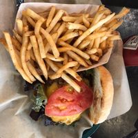 Impossible Burger and fries. Delicious. at Toasted in Orlando