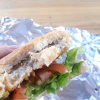 Chickless burger  at TFI Vegan Food Truck in Ipswich