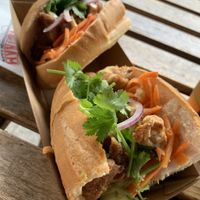 closeup of vegan cheesy chicken banh mi at Le Vietnam Cafe in Perth