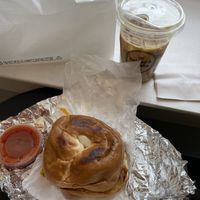 Breakfast bagel sandwich and Pistachio Matcha w/ espresso   at Batter & Crumbs in Philadelphia