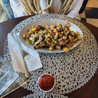 Roasted potatoes with house ketchup. at The Red Dot Kitchen in Wurtsboro