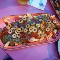 Pizza fries at DoppleGanger in Cambridge