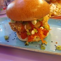 kimchi chicken burger at DoppleGanger in Cambridge