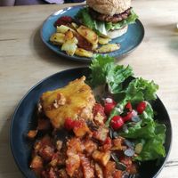 Mousaka and Burger at Wildwuchs in Neuruppin