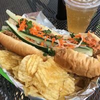 Award-winning Bahn Mi with vegan "pork". Loved it. at Old Abe & Co. in Rochester