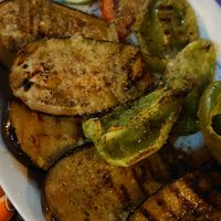 Grilled vegetables with lots of garlic, herbs and olive oil, delicious! at Laterna Taverna in Paphos