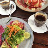 The fluffiest vegan pancakes and delicious a o on toast  at Bukit Cafe in Pecatu