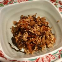 Koji with rice, carrot and wakame. at Itoya in Matsumoto