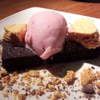 Chocolate brownie, honeycomb & raspberry sorbet at Home in Manchester
