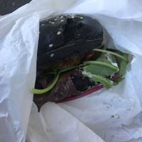 Charcoal vegan burger  at 2Blondescafe  in Springwood