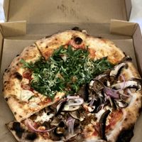 Vegan Margherita and Vegan Roman at Bare Knuckle Pizza in Oakland