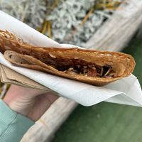 Snickers Crepe with peanut butter, chocolate, caramel and almonds   at Charlie Brown's Crepes - Food Trailer in Wanaka