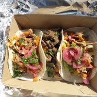 Jackfruit burritos (outer) and mushroom burrito (middle) with the cashew sauce instead of cheese at Burrito Craft - Food Trailer in Wanaka