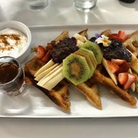 Banana waffles at The Kitchen in Nelson