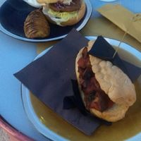 Beyond meat burger (back) and the Rosetta (front) at OH Ficomaeco in Brescia