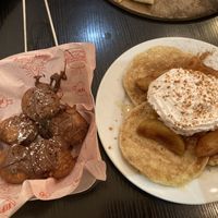 Apple pancakes + chocolate dough balls #Veganuary at Happy Friday Kitchen  in Oxford