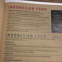 Menu at ViaVia in Yogyakarta