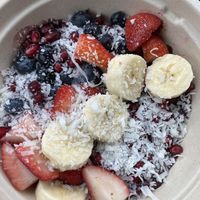 Patriot acai bowl with strawberries and bananas  at Fitfuel Cafe in Canton