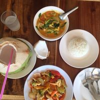Red curry, sweet and sour veggies, fresh coconut at Ton Ma Yom in Ao Nang