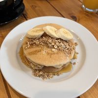 Pancakes with granola, banana and maple syrup  at POG - Bachelor's Walk in Dublin