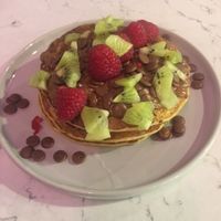 Protein pancakes with chocolate, raspberries and kiwi at POG - Bachelor's Walk in Dublin