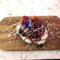 Vegan banana bread with coconut cream and compote  at POG - Bachelor's Walk in Dublin