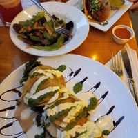 Butternut squash ravioli and side salad, taco and margarita deal for happy hour at Sage Regenerative Kitchen in Pasadena