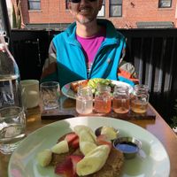 Chia crusted French toast (also pictured, kombucha flight)  at Sage Regenerative Kitchen in Pasadena