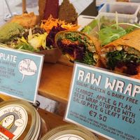 Raw wraps and mezze plate made with probiotic fermented foods at the My Goodness farmers market stall at My Goodness in Cork