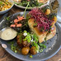 Fish burger at Aujourd'hui Demain Cafe in Paris