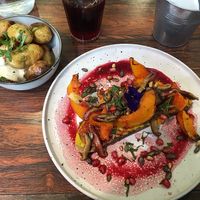 Batatas bravas and golden toast at Aujourd'hui Demain Cafe in Paris