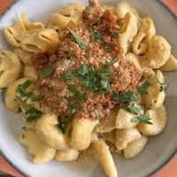 mac’n cheese  at Aujourd'hui Demain Cafe in Paris