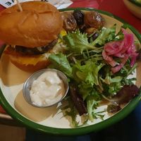 Vegan burger at Aujourd'hui Demain Cafe in Paris