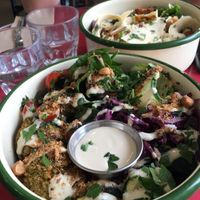 Season bowl (foreground) & Caesar salad.   at Aujourd'hui Demain Cafe in Paris
