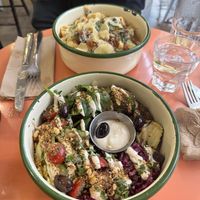 Mac and cheese and falafel bowl!  at Aujourd'hui Demain Cafe in Paris