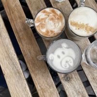 chai latte, black sesame latte + peanut latte  at Aujourd'hui Demain Cafe in Paris
