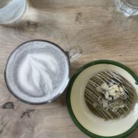 black sesame latte + matcha cookie  at Aujourd'hui Demain Cafe in Paris