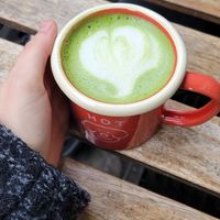 Matcha latte at Aujourd'hui Demain Cafe in Paris