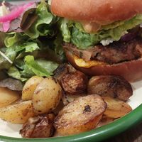 Classic burger at Aujourd'hui Demain Cafe in Paris