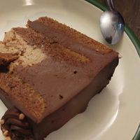 Chocolate layer cake at Aujourd'hui Demain Cafe in Paris