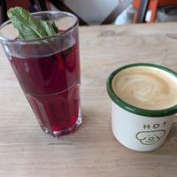 Bissap and a café latte at Aujourd'hui Demain Cafe in Paris