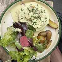 Brunch plate: salmon Benedict   at Aujourd'hui Demain Cafe in Paris
