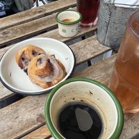 Brunch mini viennoiserie: tiny cinnamon rolls   at Aujourd'hui Demain Cafe in Paris