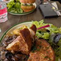 The Croique monsieur and the no fish burger. at Aujourd'hui Demain Cafe in Paris
