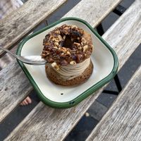 Baggle with cream filling  at Aujourd'hui Demain Cafe in Paris